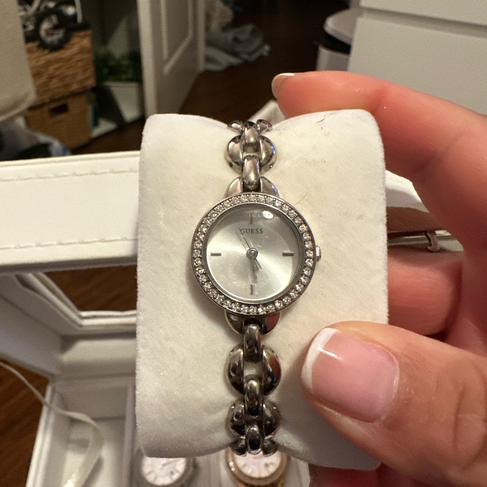 Guess Women's Silver-Tone Crystal Watch